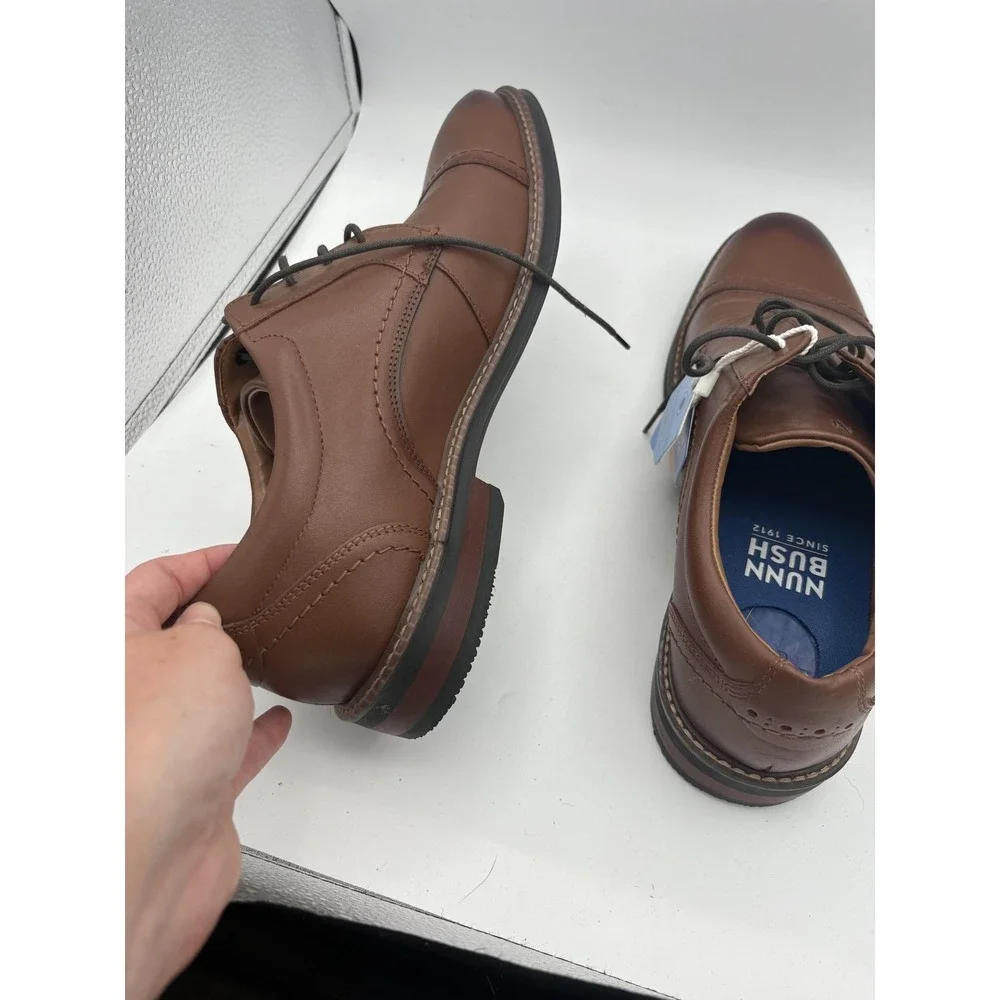 Nunn Bush Shoes Mens Size 11.5 Brown Leather Cap Toe Derby Dress Comfort Gel